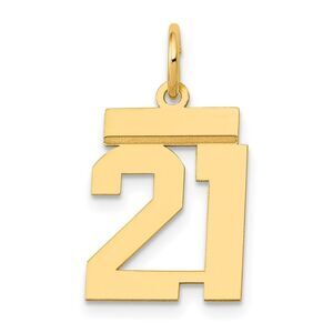 14k Yellow Gold, Athletic Collection, Small Polished Number 21 Pendant